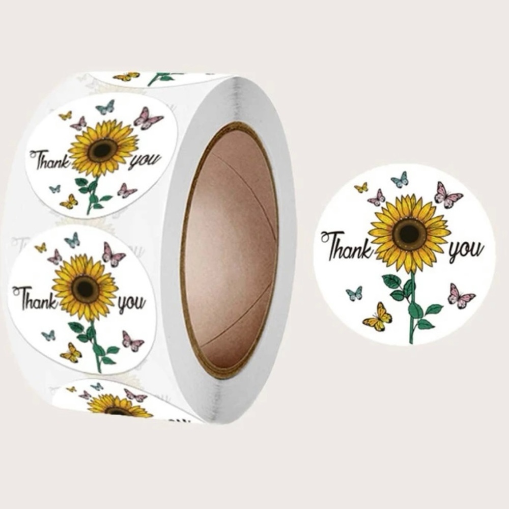 1 Roll of Sunflower Thank You Stickers